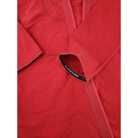 KO Sports Gear GI uniform Kimono Wave line Jiu Jitsu A4 Red Gis THICK cotton XXL - Picture 6 of 16